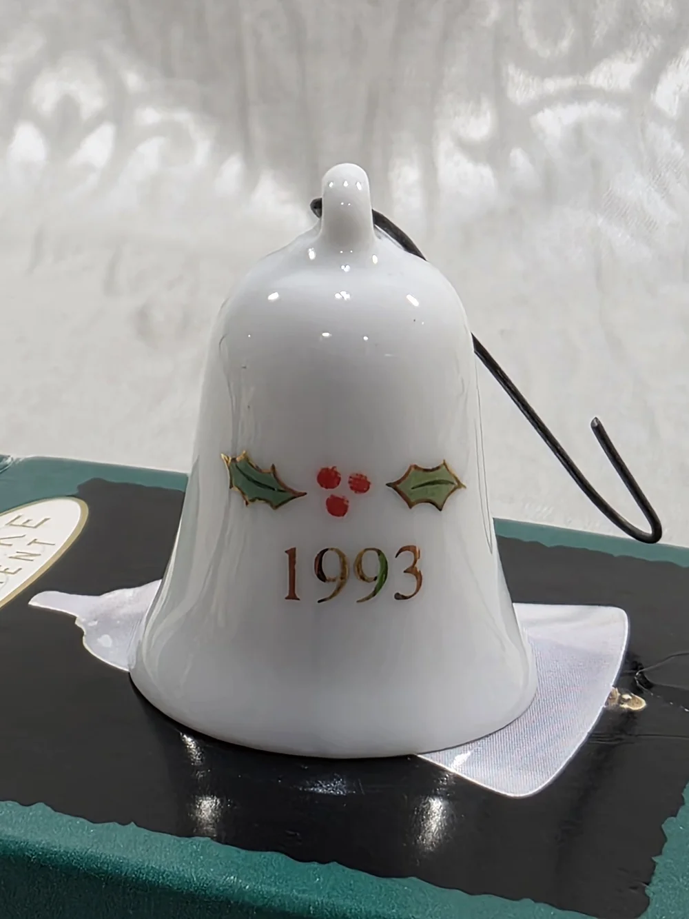 White 1993 Porcelain Holiday Bell Ornament
